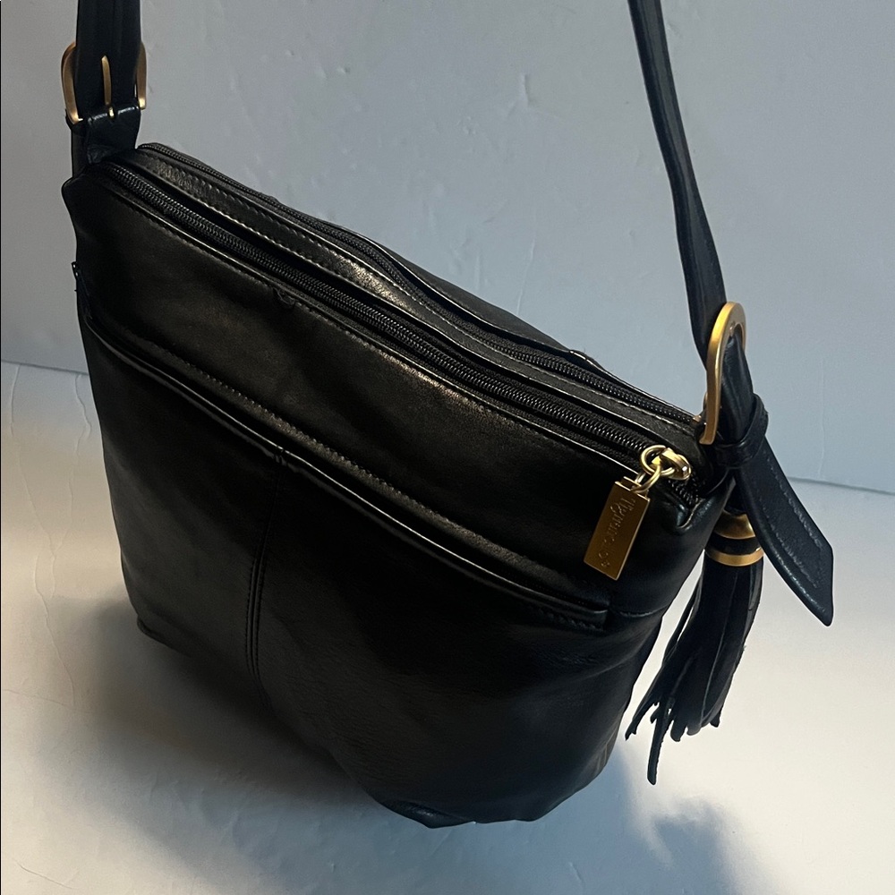 Vintage TIGNANELLO black leather crossbody organizer bag
